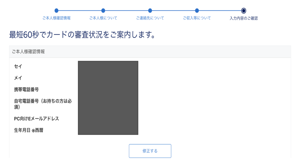 入力情報確認画面