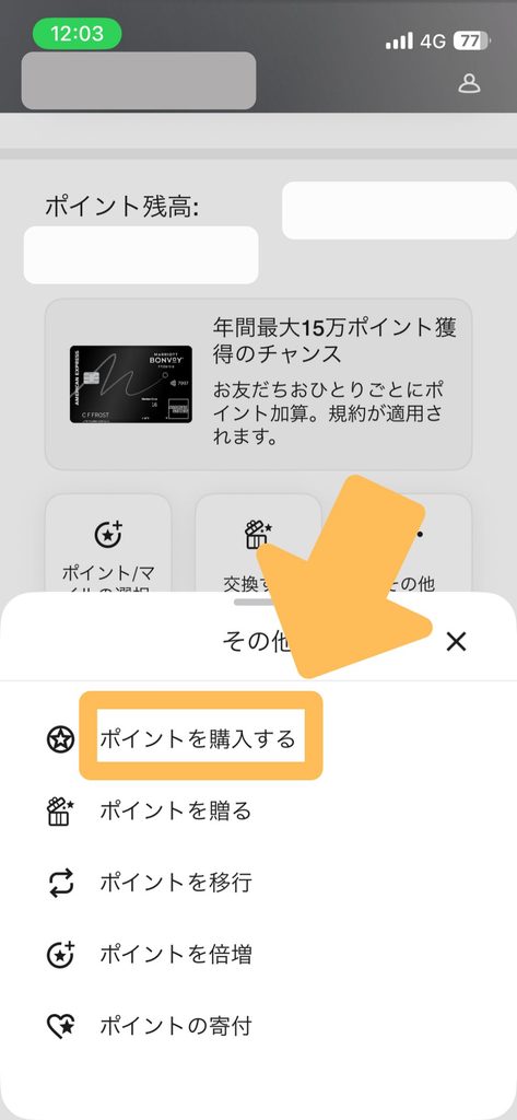 ポイントを購入するをタップ